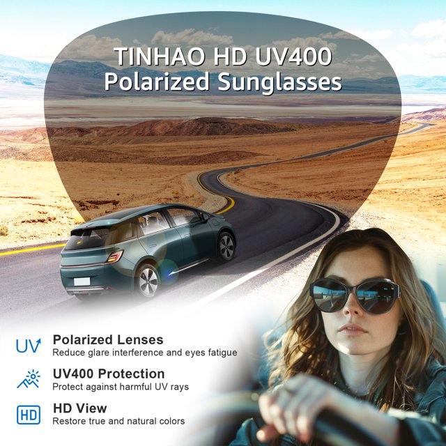 TINHAO Polarized Sunglasses Over Glasses, Wrap Around Cat Eye Sun Glasses Fit Go Over Shades for Driving