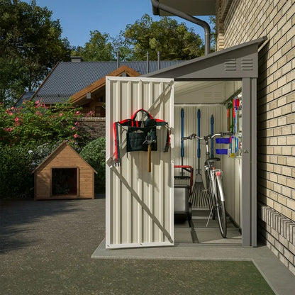 Seizeen 4' x 8' Shed, Lean to Storage Shed w/Floor Frame, Lockable Garden Tool Storage Shed Wall Side Design, Outdoor Patio Shed Space-saving, 2 Air Vents, Padlock