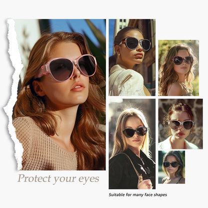 TINHAO Polarized Sunglasses Over Glasses, Wrap Around Cat Eye Sun Glasses Fit Go Over Shades for Driving