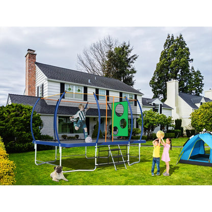 Seizeen Rectangular Trampoline for Kids and Adults, 8FT x 14FT Trampoline with Enclosure & Football Target Cloth, Pumpkin Outdoor Trampoline Anti-collision Curved Pole Design