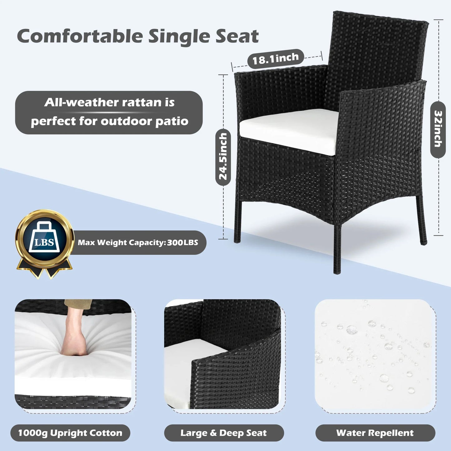 Outdoor Patio Conversation Set, Segmart 4 Pieces Rattan Sofa Set Cushioned Sofa & Charis, Deck Porch Poolside Furniture Table Set for 4, Black