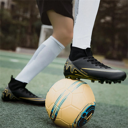 HAOSHIDUO Mens Soccer Cleats Youth Athletic High Top Lace-Up Football Shoes Outdoor Sports Shoes