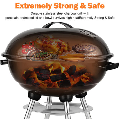 Segmart Kettle Charcoal Grill, 18 Inch Portable Camping BBQ Grill with Wheels for Outdoor Cooking Picnic Barbecue, Black
