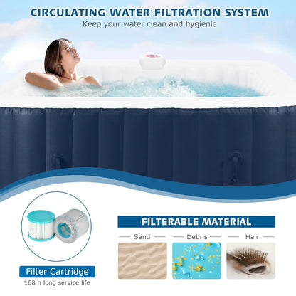 73 Inch 4-6 Person Inflatable Hot Tub Spa with Control Panel, Outdoor Portable Hottub with 130 Jets, Insulated Tub Cover and Floor Protector, Temperature up to 104, Blue