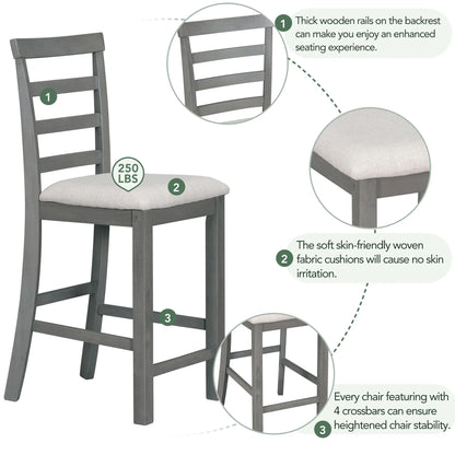 EUROCO 5-Piece Dining Table Set for 4, 59.6" Counter Height Kitchen Table Set with 4 Upholstered Chairs,Integrated 9 Bar Wine Compartment and Wineglass Holders for Dining Room and Kitchen,Gray