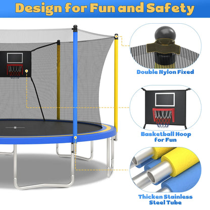 14ft Trampoline with Basketball Hoop, SEGMART Upgraded Round Kids Outdoor Trampoline with Enclosure, Heavy-Duty Backyard Trampoline for Adults and Kids, Blue