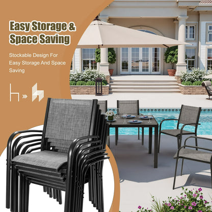 7 Piece Outdoor Dining Set, Patio Dining Table Set for 6 Persons, Garden Patio Textilene Dining Furniture Set with Plastic-Wood Tabletop, Dining Table Chairs Conversation Set for Deck Patio