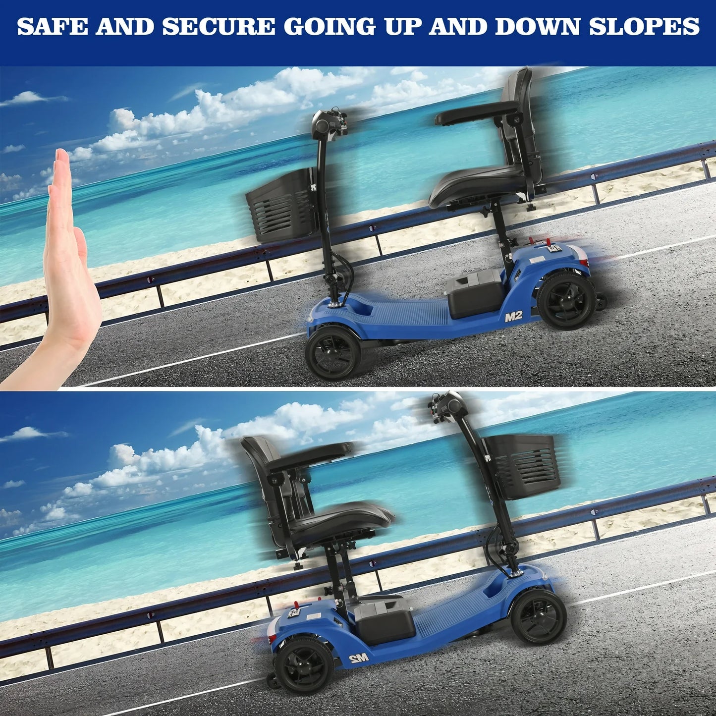 4 Wheel Mobility Scooter, Portable Electric Motorized Scooters for Seniors, Long Travel Lightweight Compact Scooter with Wide LED Head Light, Outdoor Power Scooter With Anti-Tip Tires, Blue