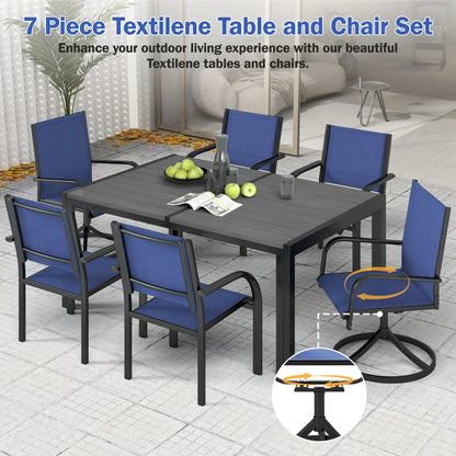 Segmart Outdoor Dining Set for 6 Person, Patio Table and Chairs Set with Textilene Armchairs, Conversation Furniture Set for Backyard, Poolside, Dark Blue