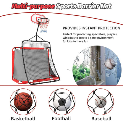 All-in-one Outdoor Sports Set with Football Net, Baseball Net, 3-in-1 Combo Outdoor Sports Center with Soccer Goal, Lacrosse Net, Segmart Heavy-duty Basketball Hoop with Durable Net, Metal Frame