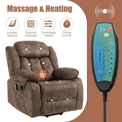 Power Lift Recliner Chair for Elderly, Heavy Duty and Safety Motion Reclining Mechanism Recliner Chair with Remote Control, Plush Fabric Sofa Living Room Chair with Overstuffed Design, Brown, SS239