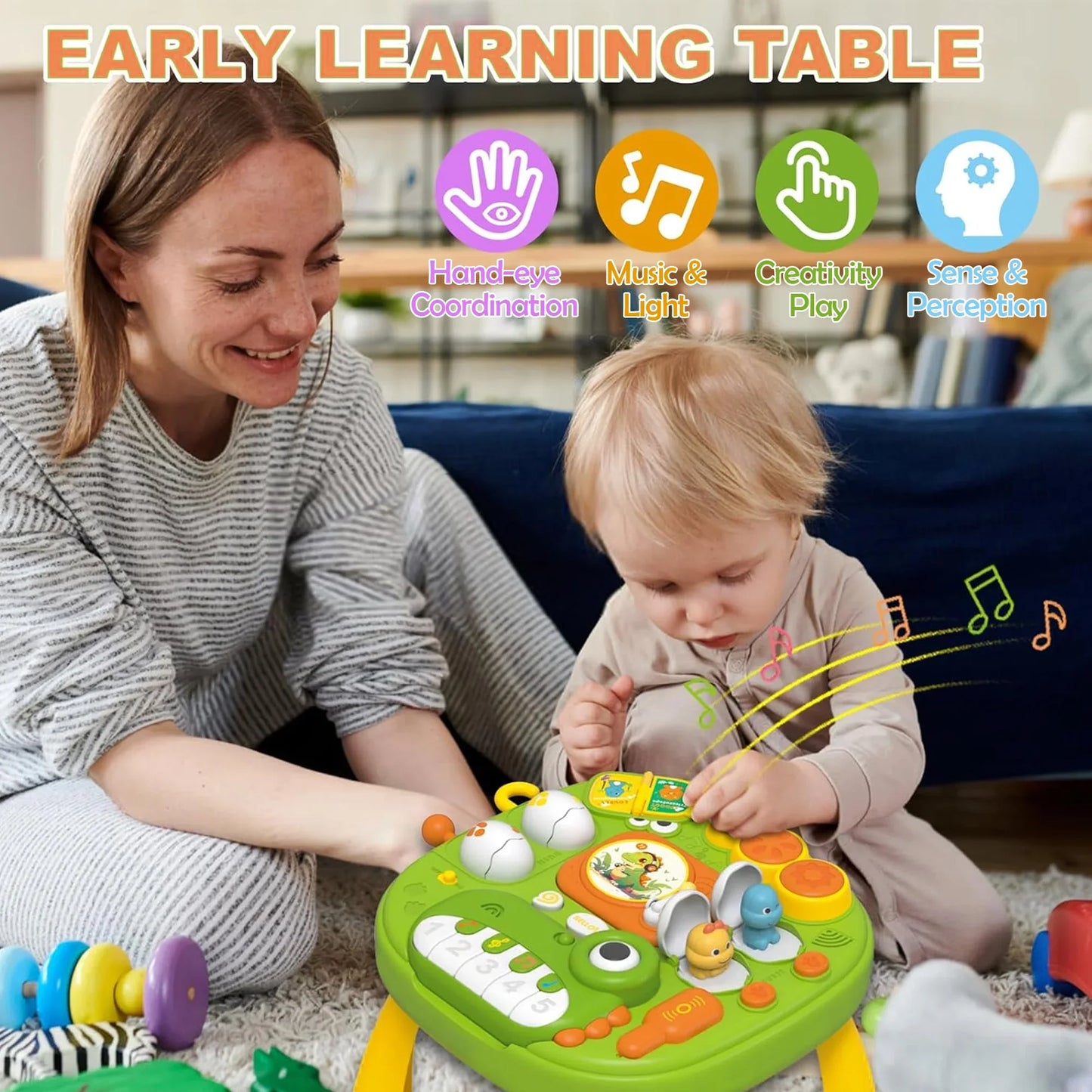 Richgv Baby Activity Center Learning Activity Table, Dinosaur Toy Musical Standing Play Table Baby Toy for 1 2 3 Year Boys Girls