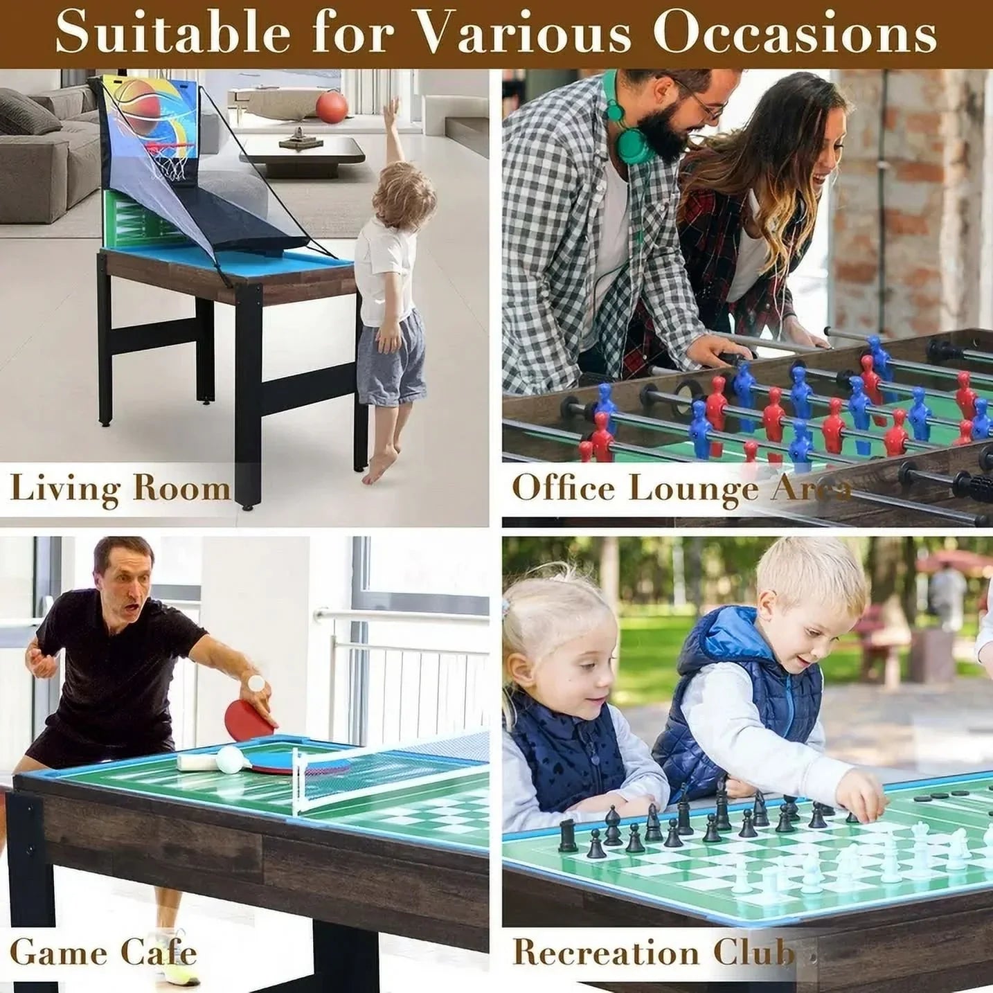 48'' 16 in 1 Multi Game Table Combo Game Table Set for Game Room, Multifunctional Game Table with Bow, Arrow, Basketball, Football, Hockey, Foosball, Shuffleboard, Ping Pong, Chess, Checkers, Bowling