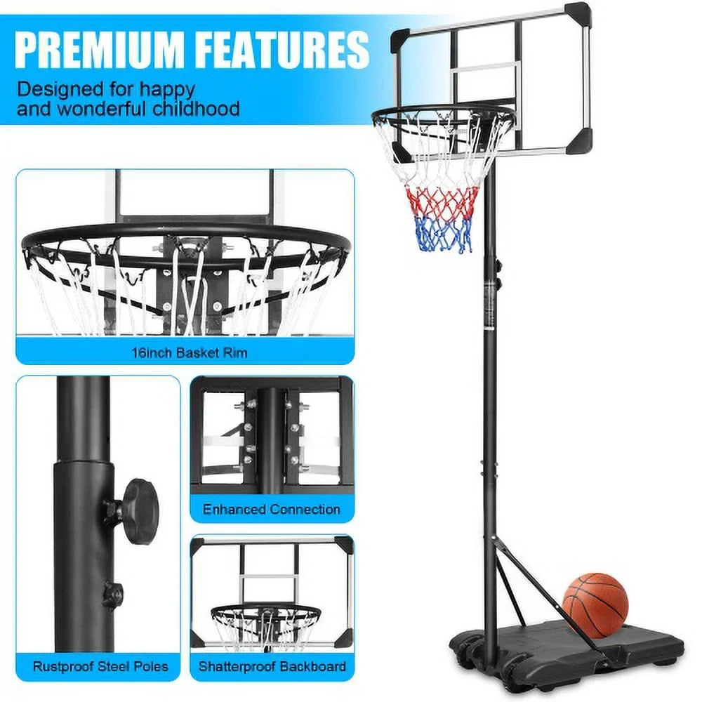 Kids Basketball Hoop Outdoor 5.6 to 7ft Adjustable, SEGMART Portable Basketball Hoops & Goals for Kids/Teenagers/Youth in Backyard/Driveway/Indoor with Enlarged Base and PC Backboard