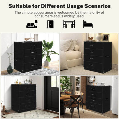 Segmart Black 4 Drawer Dresser for Small Space, Wood Storage Cabinet for Living Room, Chest of Drawers with Metal Handle for Bedroom