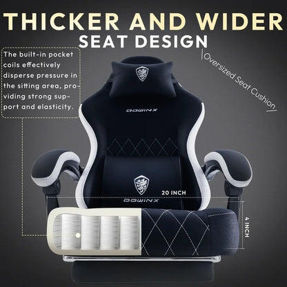 ‌Dowinx Fabric Gaming Chair with Pocket Spring Cushion High Back Ergonomic Office Chair, Adjustable Footrest & Lumbar Support, 300lbs Capacity, Black