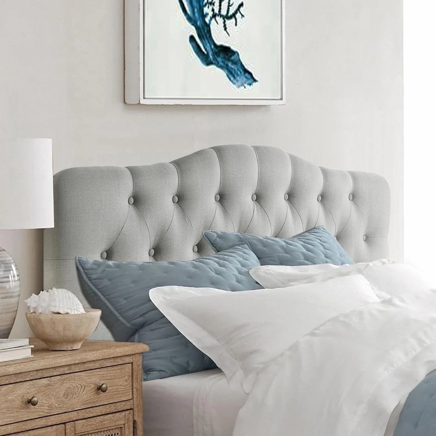 Adjustable Heigh Headboard with Linen Upholstery and Button Tufting for Bedroom,King,Dove Gray