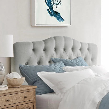 Adjustable Heigh Headboard with Linen Upholstery and Button Tufting for Bedroom,King,Dove Gray