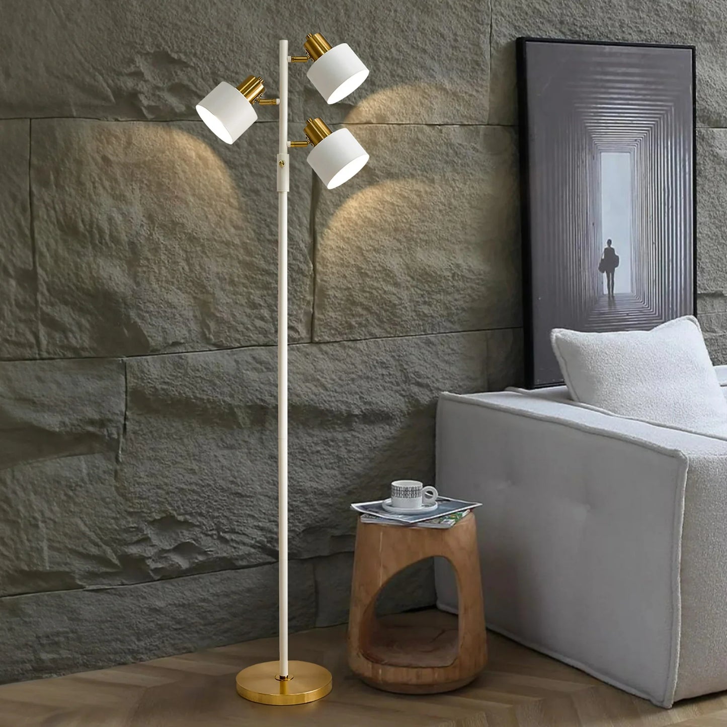 Yokila 66.25" 3 Light Modern Off-White Metal Floor Lamp for Living Room Bedroom Tall Standing Lamp with Rotary Switch for Office(Bulbs Not Included)