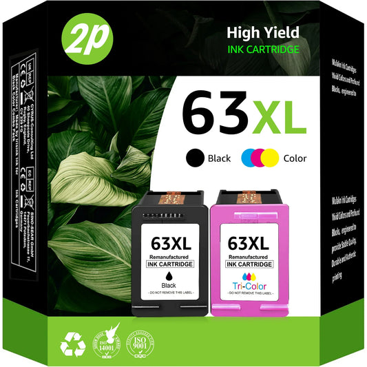 63XL Ink Cartridge Compatible for HP 63 Ink Cartridge Works with for Officejet 3830 4650 5200 5255 Envy 4520 4512 Deskjet 1112 3630