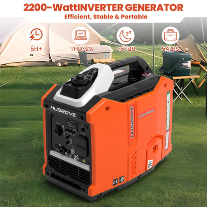 Generators for Home Use, 2200W Powerful Inverter Generator Low Noise, Gas Powered Generator 54LBS Lightweight w/Handle, Pure Sine Wave THD≤2%
