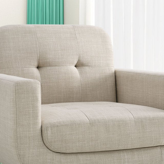 SENCHO GINSYTALIOR Mid-Century Accent Chairs, Modern Upholstered Living Room Chair, Cozy Armchair Button Tufted Back and Wood Legs for Bedroom/Office/Cafe,Beige