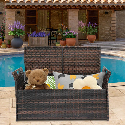 Seizeen Patio Storage Bench, Outdoor Wicker Deck Box, PE Rattan Patio Storage Furniture with All-Weather Zippered Cushion, Brown, 41.7inch