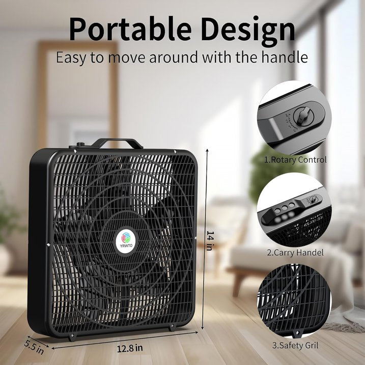 20 Inch Quiet Box Fan ¨C 3 Speed Settings, Powerful Cooling, Whisper-Quiet Operationove, Compact & Portable Cooling Solution!