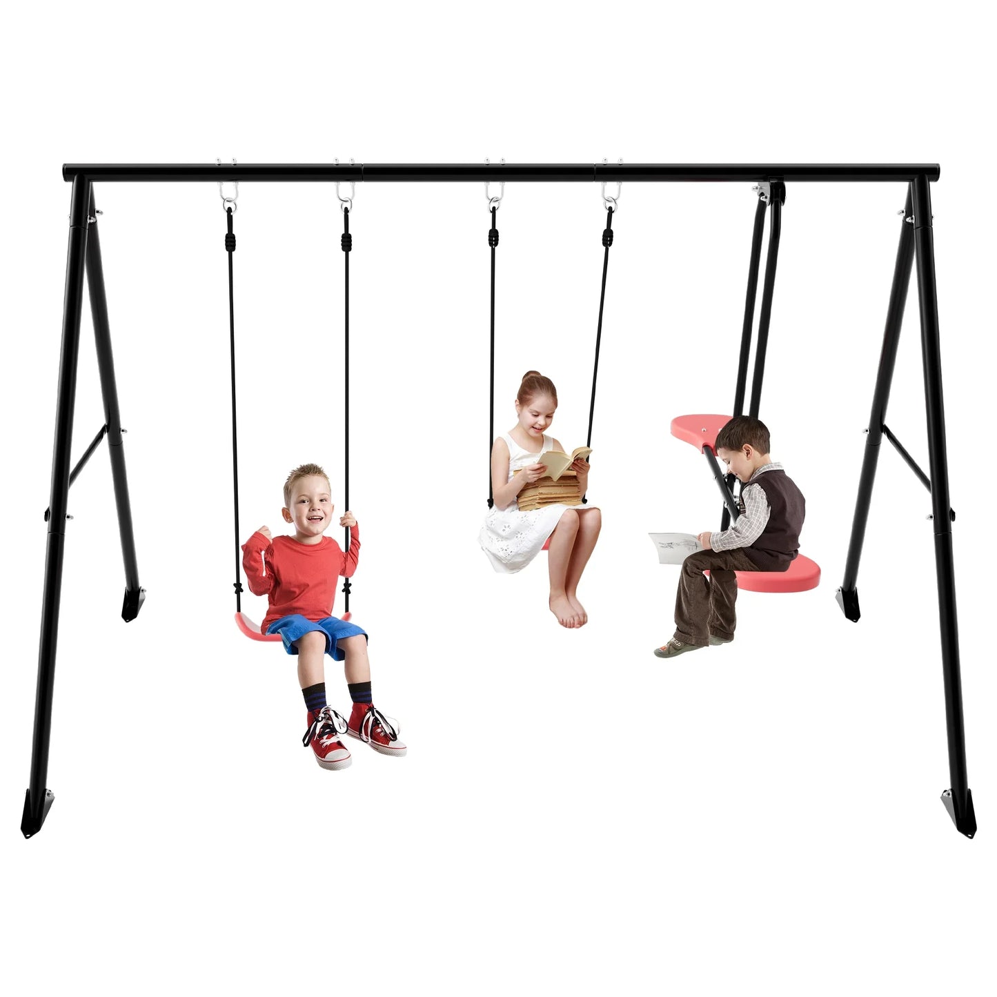 Shengchao 3-in-1 Heavy Duty Metal Kids Swing Set – Outdoor A-Frame Swing Stand for Backyard & Playground, Includes Swings, Ages 3+