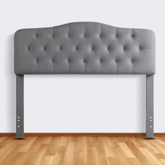 Adjustable Heigh Headboard with Linen Upholstery and Button Tufting for Bedroom,King,Dove Gray