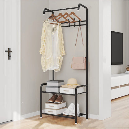 Baokaler 3-in-1 Entryway Coat Rack Shoe Bench Metal Hall Tree Clothes Stand 2 Layers Storage Bench Free Standing Clothes Organizer Hat Stand Rod for Hanging Jacket