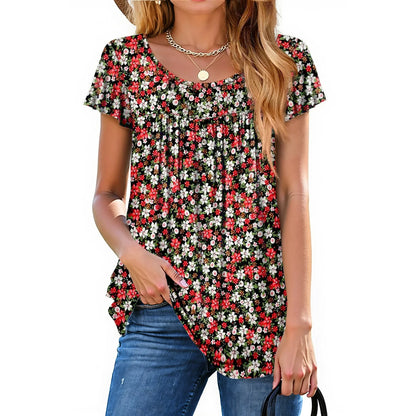Fantaslook Womens Blouses Dressy Casual Pleated Tunic Tops Floral Ruffle Sleeve Summer Shirts