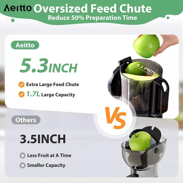 Ecoself Cold Press Juicer – 5.3" Large Feed Chute, 1.7L Capacity, Slow Masticating Juicer for Maximum Nutrients, Easy to Clean Juicer Machine Grey