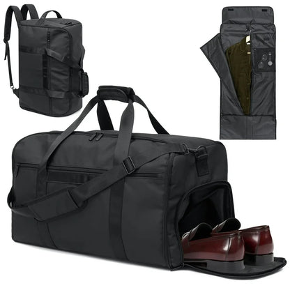 HONEIER Garment Duffle Bags for Travel 4 in 1 Waterproof Travel Suit Bag with Shoulder Strap Convertible Garment Bag with Shoe Compartment for Men Women, Carry On Luggage Bags Gym Bag, Black, 55L