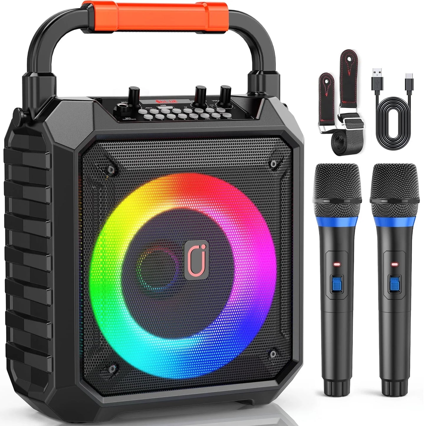 JYX Portable Speaker, 20W Stereo Sound New Party Speaker with Microphone and Colorful Lights, 12H Playing Time Bluetooth Speaker for Home Outdoor and Travel
