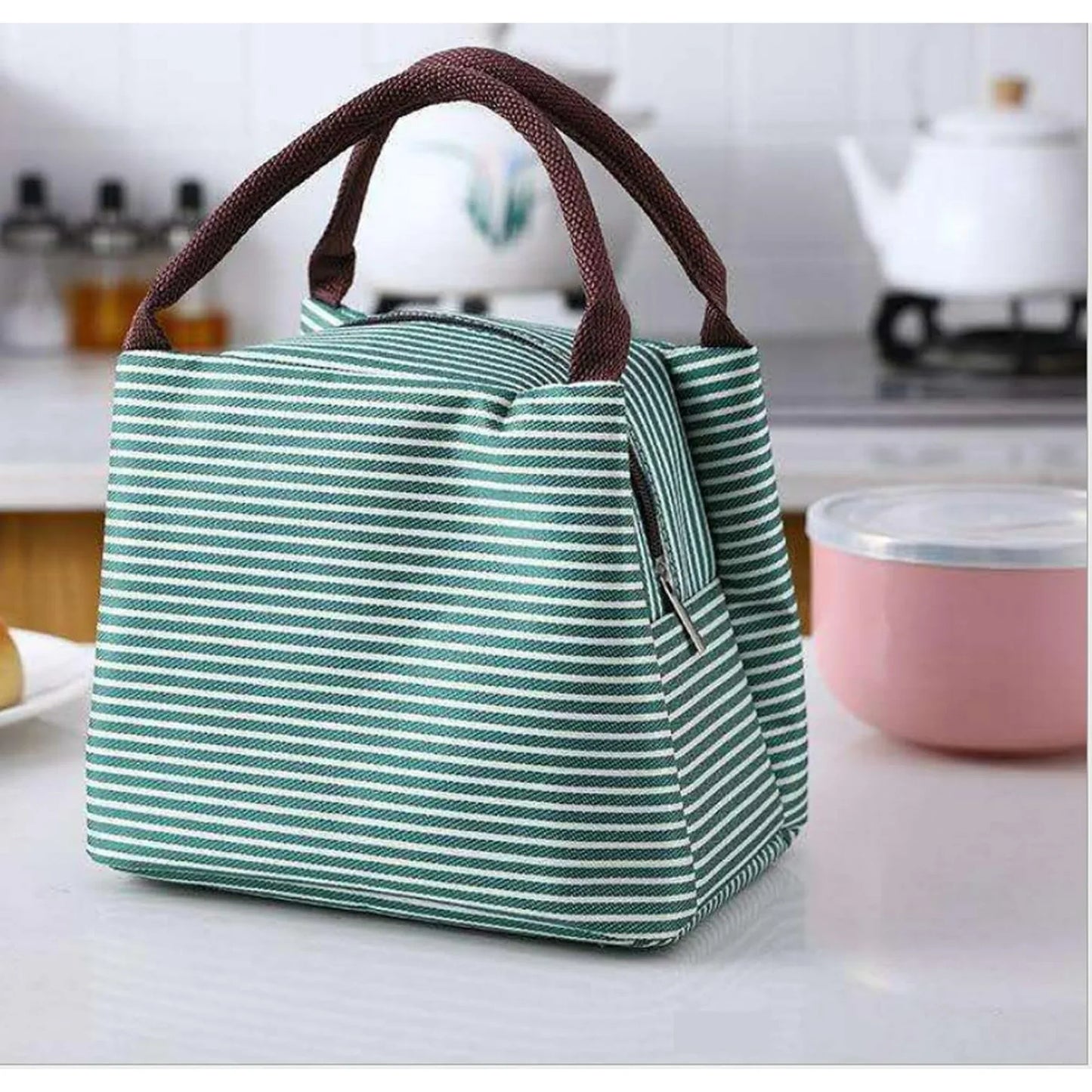 Ywuzuh Stripes Lunch Bag Women,Cooler Tote Bag Insulated Lunch Bento Box Bag, Canvas Portable Tote Thermal Bag for Adult Women and Men for Work