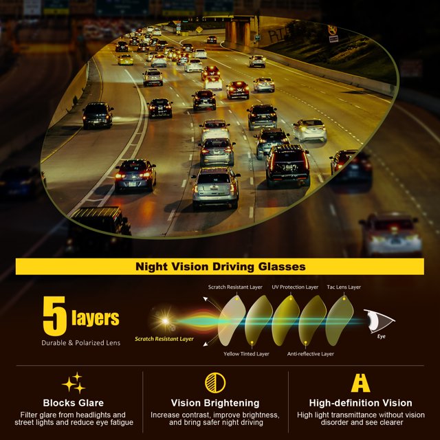 TINHAO Night Vision Driving Glasses Glare Reducing Fit Over Glasses for Men Women Polarized Nighttime Glasses