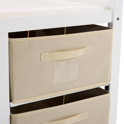 SESSLIFE Infant Changing Station with 3 Fabric Drawers & 1 Fabric Bag, Baby Dresser With Changing Table Top for Nursery, Easy Assembly, White