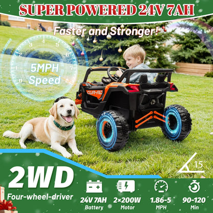 iYofe 24V Ride on Toys for Kids, Powered Ride on Cars with Remote Control, Kids Ride on UTV Electric Vehicle for Boys Girls with 3 Speed, Bluetooth Music, 4 Wheels Spring Suspension, Orange