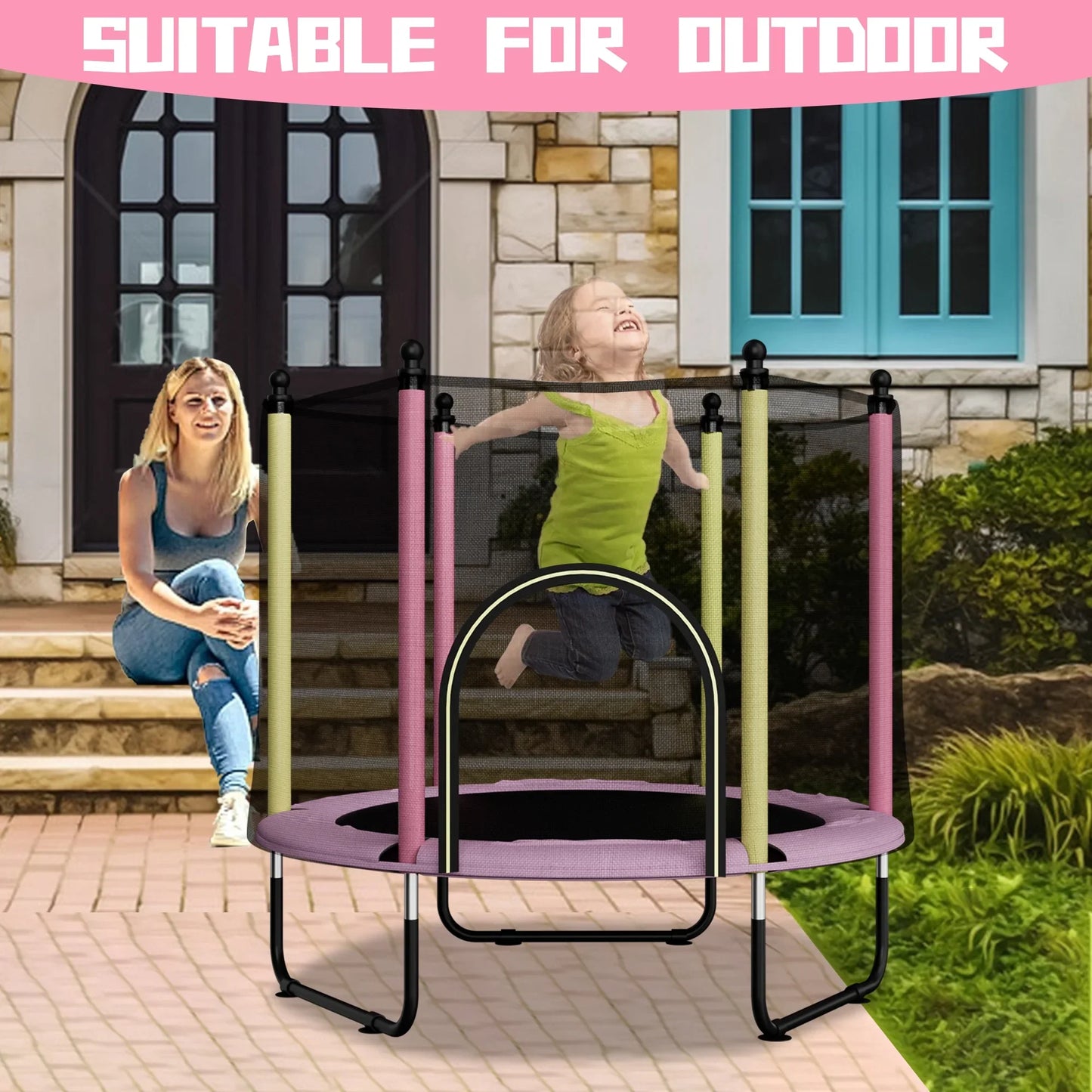55" Small Trampoline for Kids ,4.6FT Indoor Outdoor Toddler Trampoline with Safety Enclosure