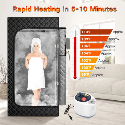HYEASTR Portable Home Steam Sauna Box, Full Size Personal Sauna Tent Kit for Spa, Indoor Sauna Relaxation with 2.6L & 1000 Watt Steam Generator, Remote Control, Chair, Mat