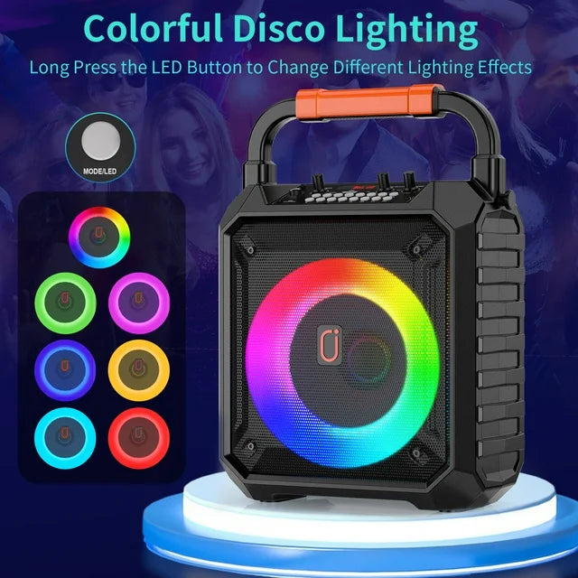 JYX Portable Speaker, 20W Stereo Sound New Party Speaker with Microphone and Colorful Lights, 12H Playing Time Bluetooth Speaker for Home Outdoor and Travel