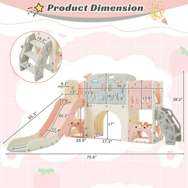 11 in 1 Toddler Slide, Kids Slide for Toddler Age 1-3 with Basketball Hoop, Kids Slide Playset Structure, Arch Tunnel and Telescope, Toy Storage Organizer for Toddlers, Kids Climbers Playground