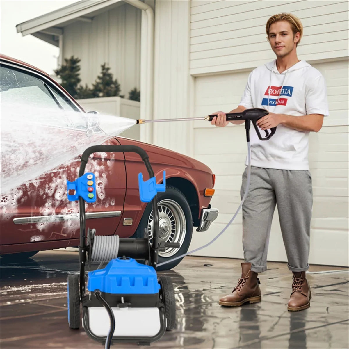 Seizeen 2300 PSI 1.8 GPM Pressure Washer, Electric Power Washers Portable for Outdoor Deck Car, 35ft Power Cord, 10’’Wheels