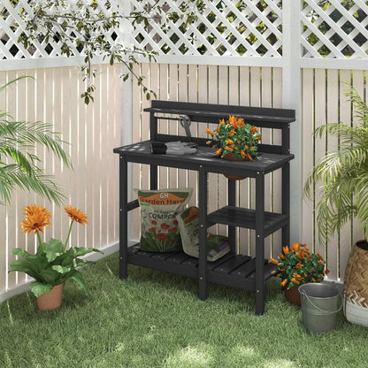 Potting Bench Outdoor Potting Table with Sink, HDPE Potting Benches for Outside Gardening Table All Weather Use, Gray