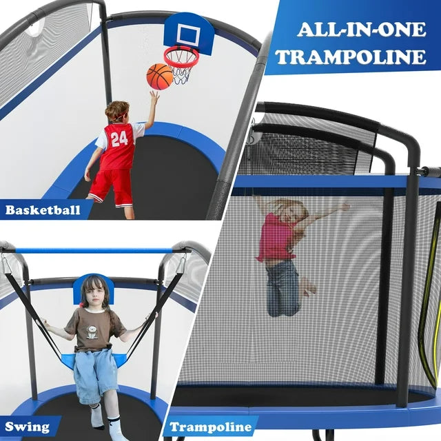 Seizeen Trampoline for Kids - 6FT Outdoor Trampoline with Enclosure, Oval Recreational Trampoline w/Basketball Hoop, Swing