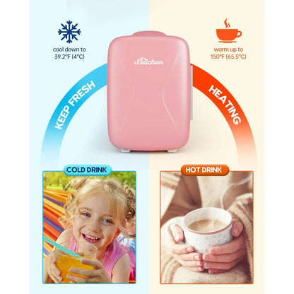 ACMETOP Mini Fridge, Small Fridge Rapid Cooling 4 Liter/6 Cans Skincare Fridge, Cooler and Warmer Refrigerators for Bedroom, Cosmetics, Office and Car (Pink)