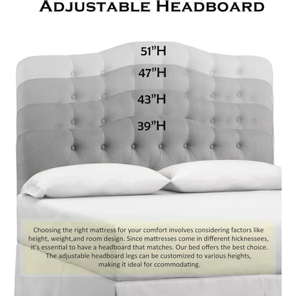 Adjustable Heigh Headboard with Linen Upholstery and Button Tufting for Bedroom,King,Dove Gray