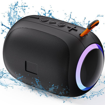 JYX Portable Speaker, IPX7 Waterproof Bluetooth Speaker with LED Light, 8H Playtime Outdoor Speakers with Loud Stereo Sound, Black